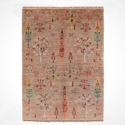 Original Hand Knotted Traditional Pattern Beige Wool and Cotton Rug