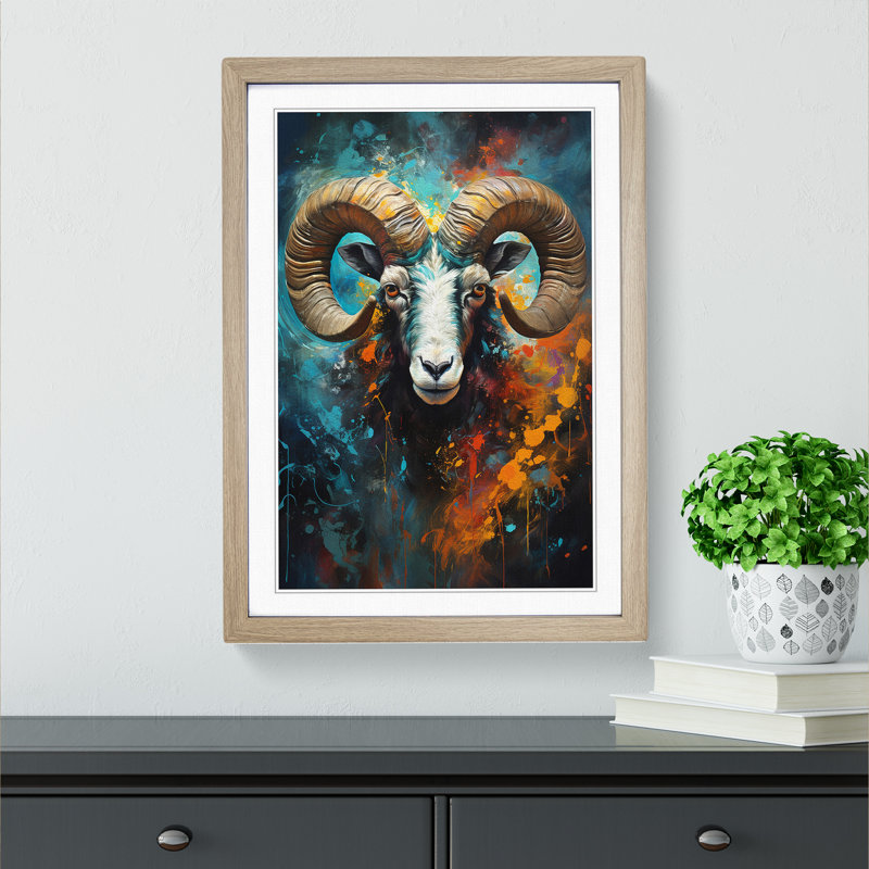Aries Zodiac Abstract Art - Framed Print, 64cm H x 46cm W x 2cm D, Oak Framed