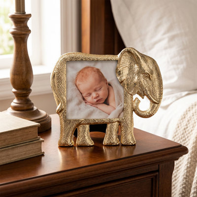 Cadre photo éléphant doré - cadre photo antique en résine bohème avec texture sculptée complexe, sculpture de table en or champagne pour table de chevet, bureau