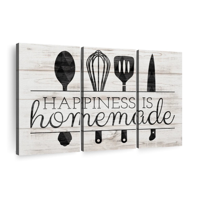 Ensemble de 3 outils de cuisine sur toile Happiness Is Hommade, H 24 po x l 38 po x P 1,25 po