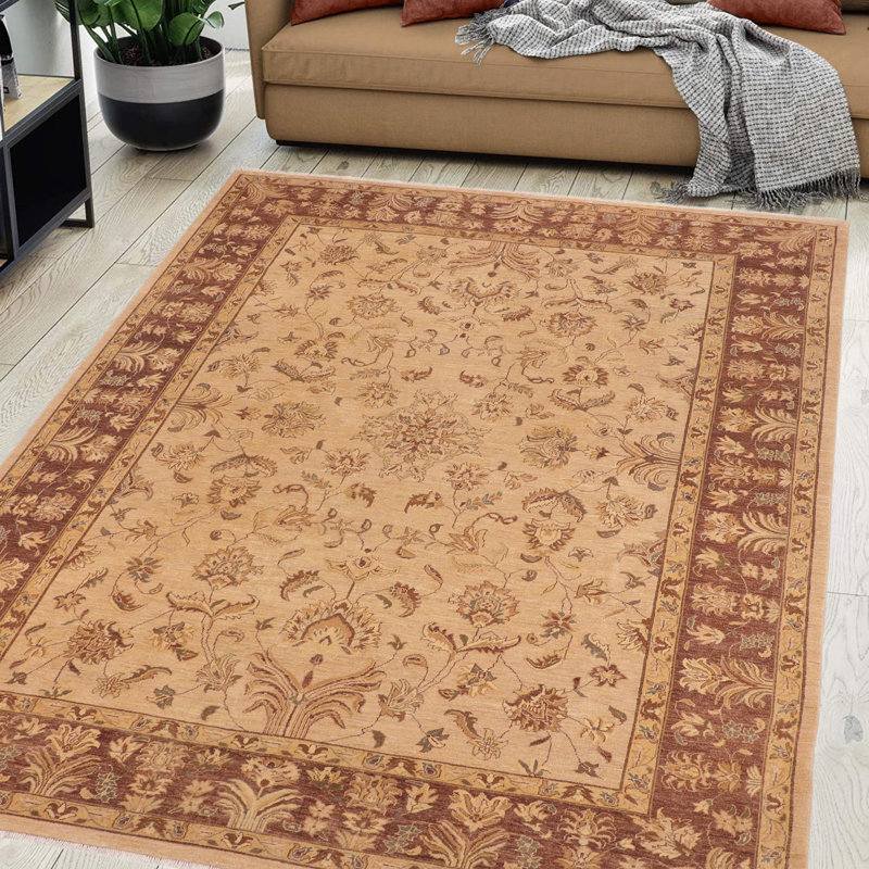 Tapis oriental brun clair / rouge en laine noué à la main 10 pi 3 po x 13 pi 9 po Dorn