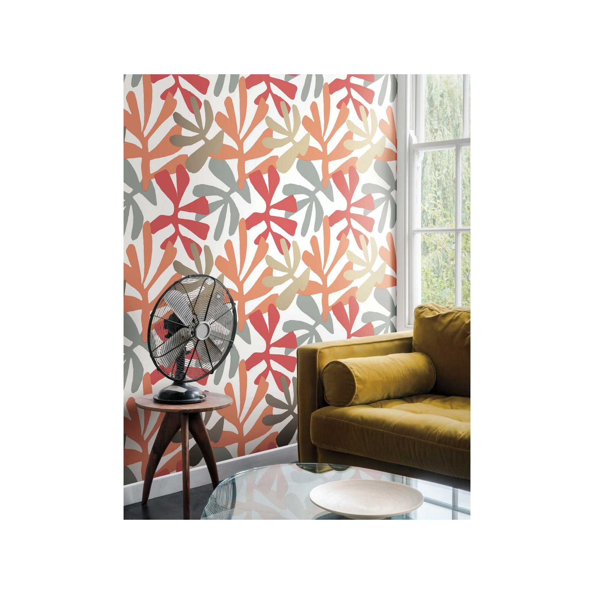 Peel & Stick Floral Wallpaper, Coral/Beige