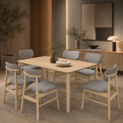Ensemble de table de salle à manger 6 places en bois massif avec chaises rembourrées Willow