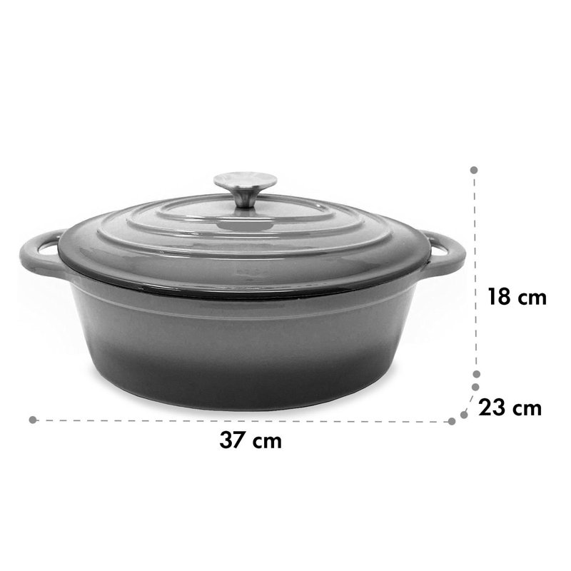 Klarstein Podolica 4L Cast Iron Oval Dutch Oven, Gray
