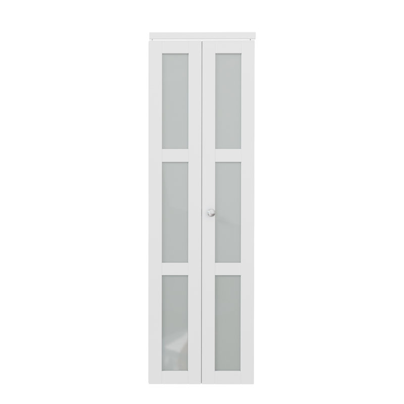 24" × 80" 3-Lite Frosted Glass White Primer Bi-Fold Door with Installation Hardware Kit, 24" x 80"