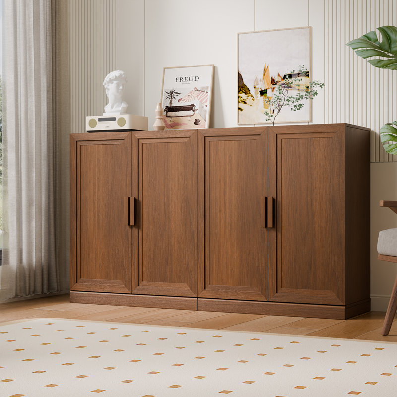 Armoire de rangement moderne à 4 portes avec tablettes réglables 62 po Modern, 36" H x 62" W x 16" D, Noyer