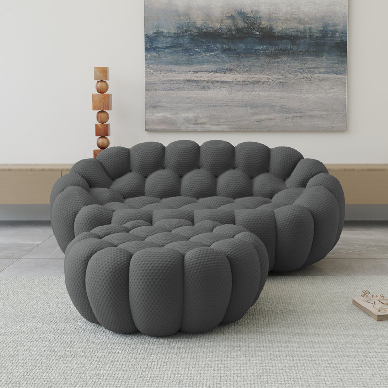  Kayi 79.53" Upholstered Loveseat Pumpkin-shaped Compression Sofa With Ottoman, No Assembly Required, Dark Gray