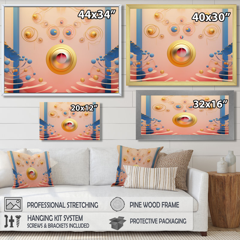 «Pink Cloud Golden Circle Universe», reproduction d'art géométrique murale, H 12 po x l 20 po x P 1 po
