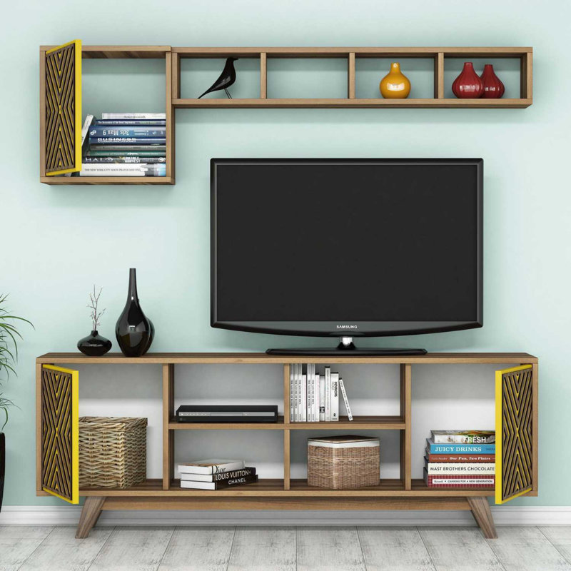 Abasi TV Stand for TVs up to 60", Walnut/Yellow