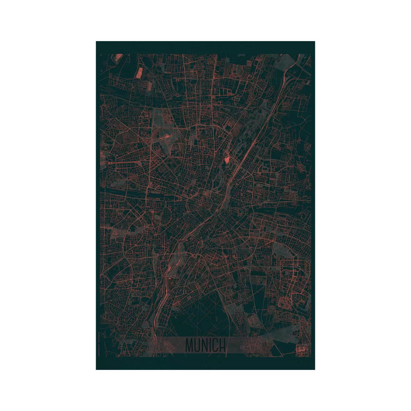 Munich Infrared Urban Blueprint Map by Hubert Roguski - Wrapped Canvas Painting, 66.04 cm H x 45.72 cm W x 3.175 cm D