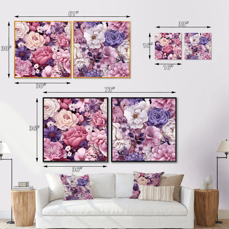 Ensemble de 2 motifs floraux Hafer Springtime Blossoms, Cadre flottant noir, H 16 po x l 33 po