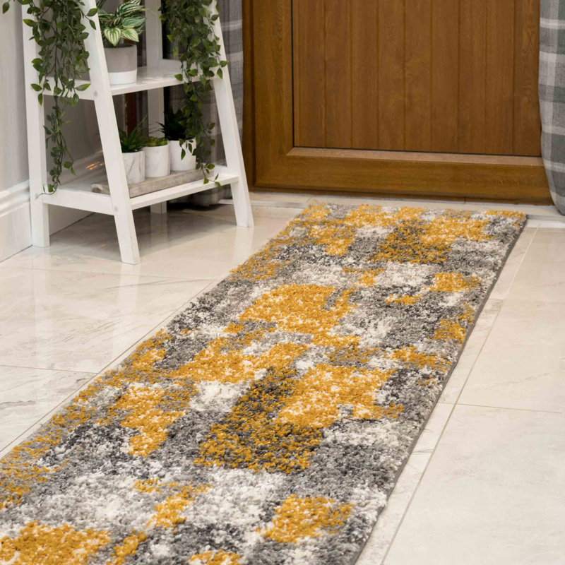 Resendez Machine Woven Mustard/Ochre/Grey Indoor Rug, Runner 60 x 240cm