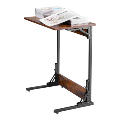 C Table, Folding C Shaped End Table with Metal Frame & Adjustable Feet, Foldable C Shaped Side Table for Living Room Bedroom Office, 23.62 x 14.57 x 2