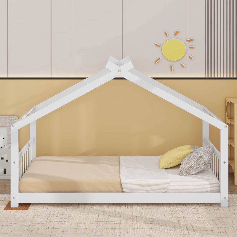 Twin Size House Bed Wood Bed, White