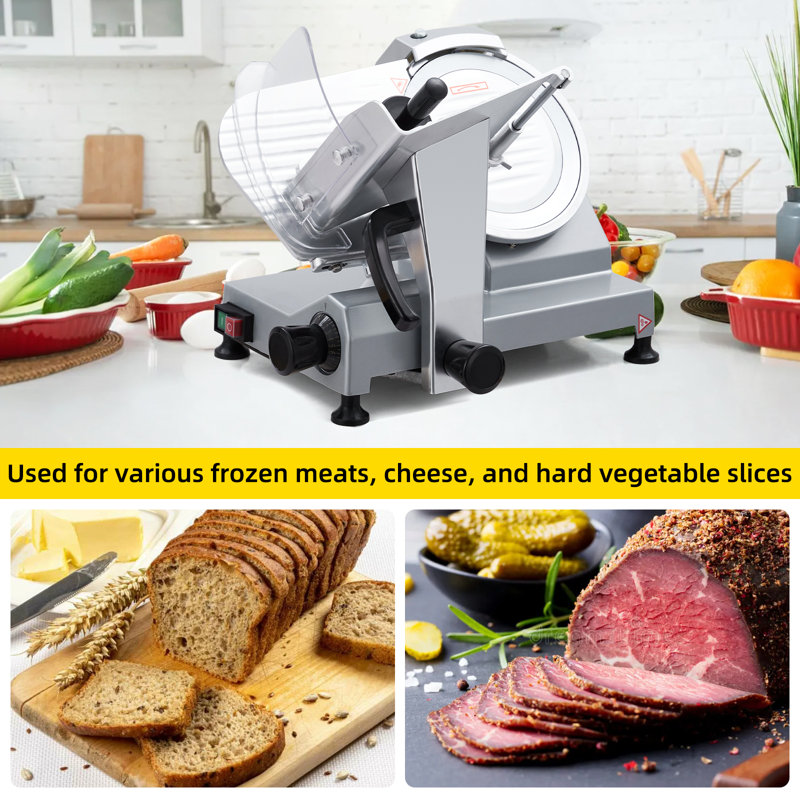 Trancheuse de viande commerciale, lame en acier de 12 po, moteur de 210 W, trancheuse de viande électrique à épaisseur réglable de 0 à 12 mm, coupe-viande semi-automatique pour restaurant de cuisine