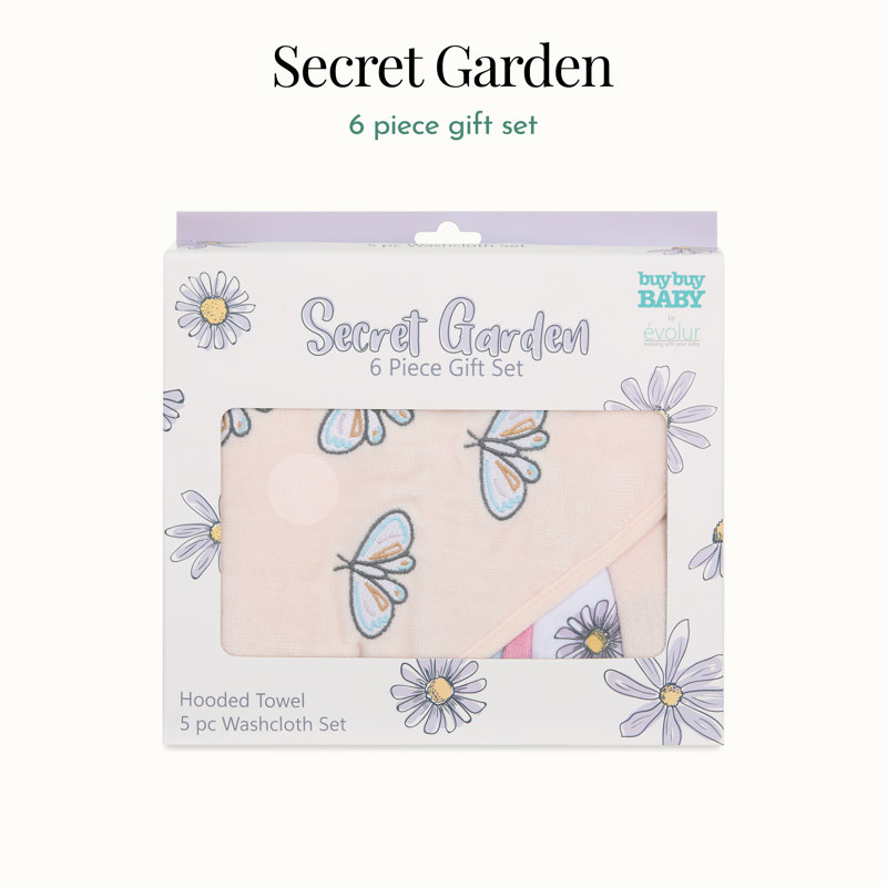 Secret Garden 6 Pc Gift Set - Hooded Towel & 5pc Wash Cloths