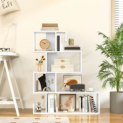 Ebern Designs 1 Pcs S-shaped Bookshelf Freestanding Stepped Etagere Bookcase With Anti-tipping Kits White