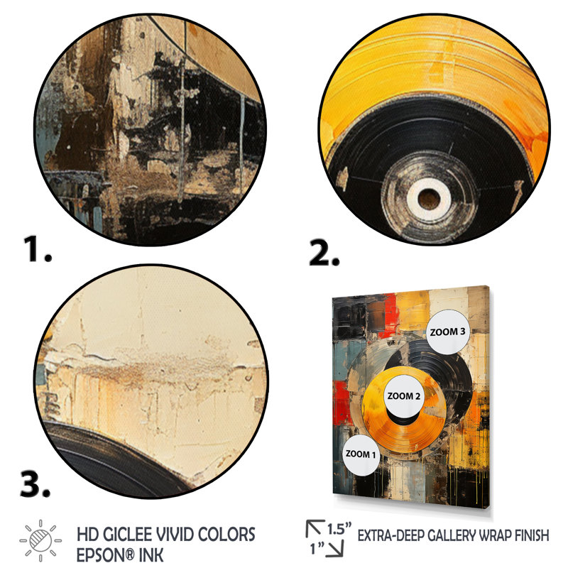 Vinyle coloré rétro I sur toile, Cadre simple noir, H 32 po x l 24 po x P 1 po