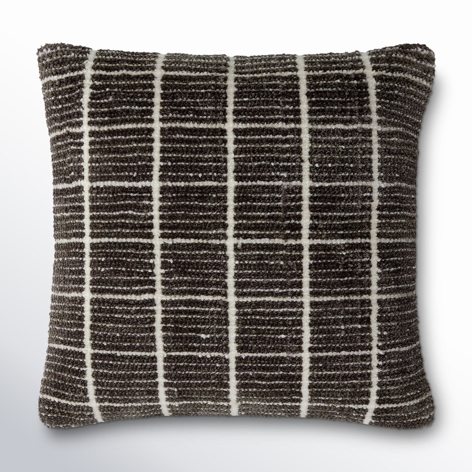 Wanderer Plaid Throw Pillow, Down, 20" x 20", Gray/White