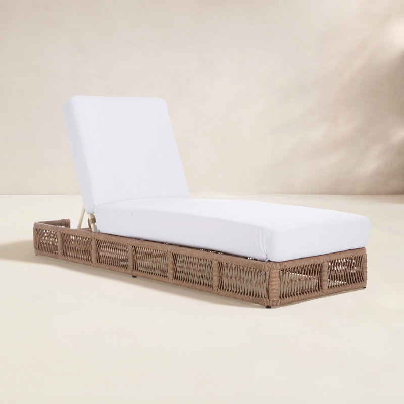 Langley Outdoor Chaise Lounge, Natural Frame/White Cushion