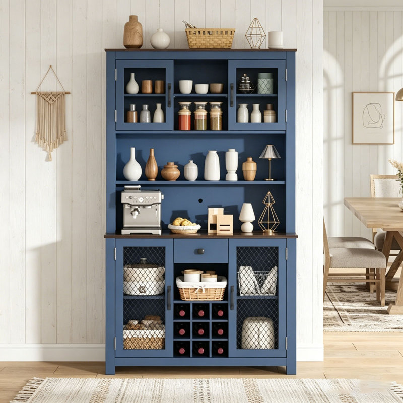 70.9" Kitchen Pantry Storage Cabinet Rustic Buffet Cabinet, Navy Blue