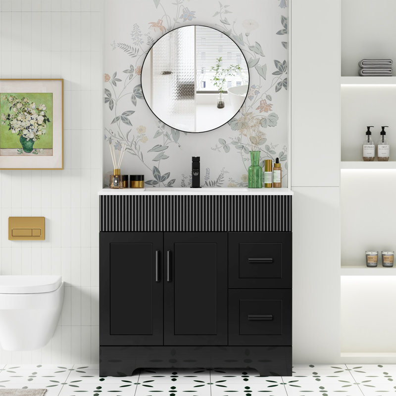Ensemble de meuble-lavabo simple 36 po avec plateau d'évier Breonica Sharee, Noir