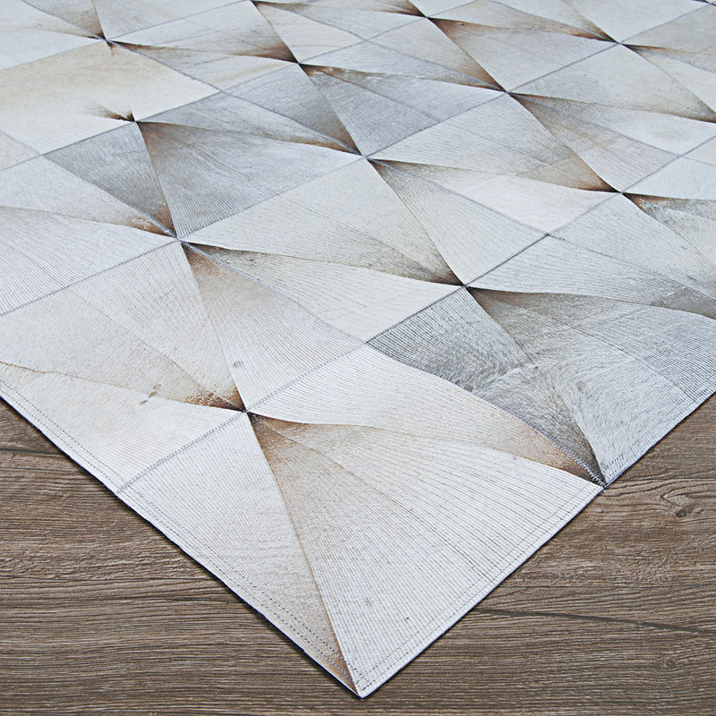 Easthampton Grey Geometric Handmade Cowhide Rug, Rectangle 2' x 4'