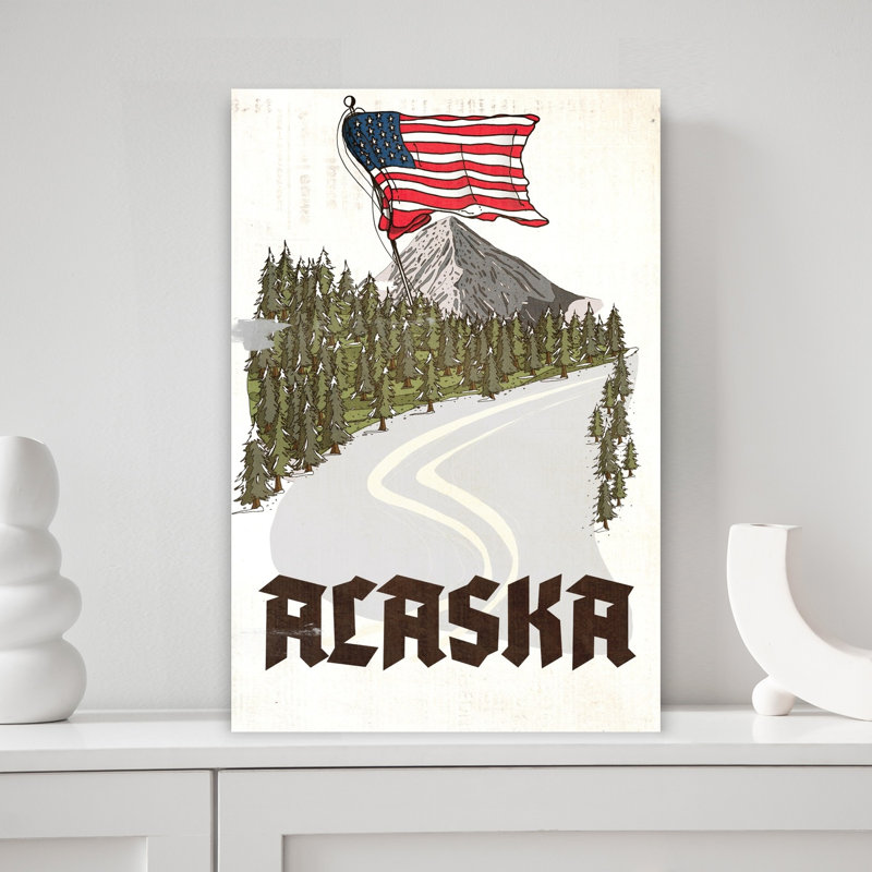 Affiche murale représentant un paysage de forêt de pins et de conifères, dans une montagne d'Alaska., 18" H x 12" W