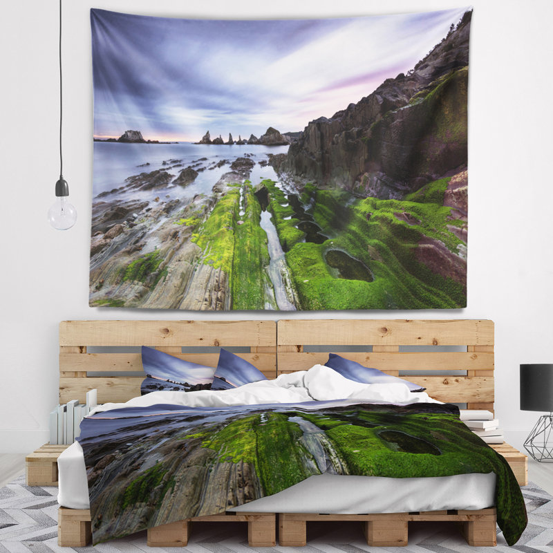 Tapisserie gueirua beach de mer en espagne, H 32 po x l 39 po