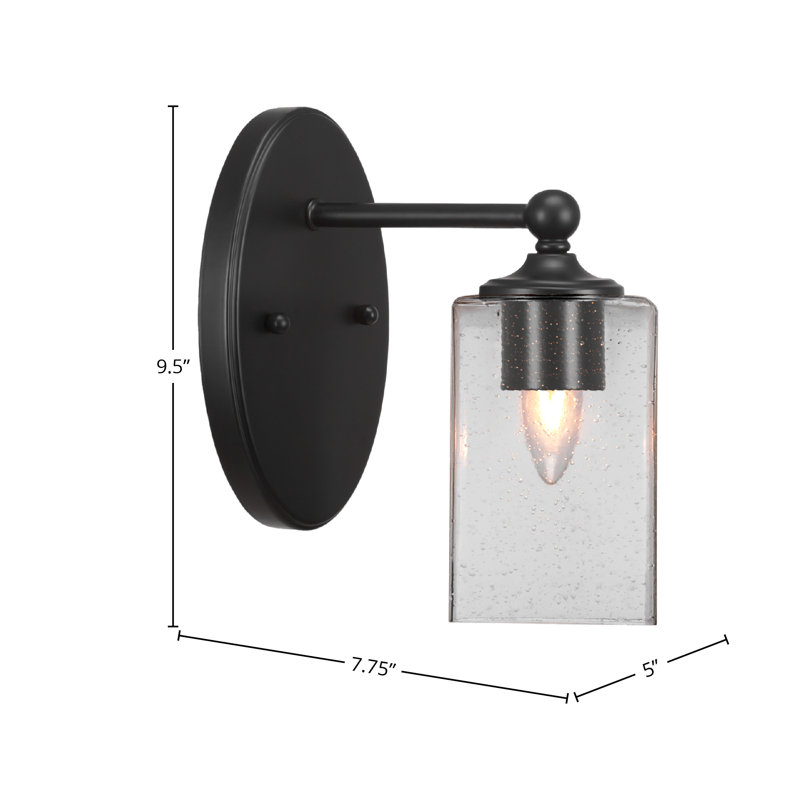 Applique murale Aitkens avec verre transparent, Noir mat, H 8,25 po x l 5,75 po x P 8,5 po, Rond