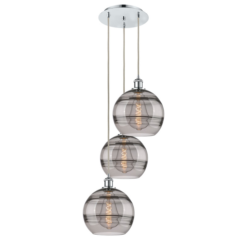 Luminaire suspendu en grappe à 3 lumières Chartoff, Gris fumée clair, H 35,63 po x l 16,5 po x P 16,5 po, Chrome poli