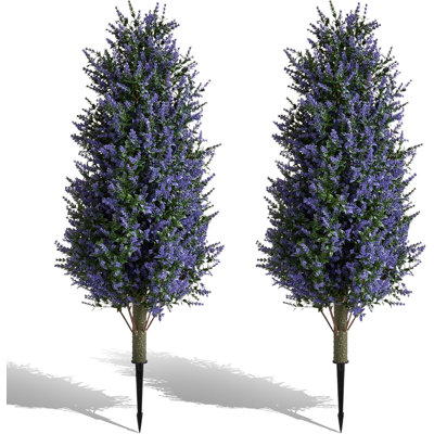 3Ft Artificial Lavender Topiary Tree Set Of 2, UV Resistant