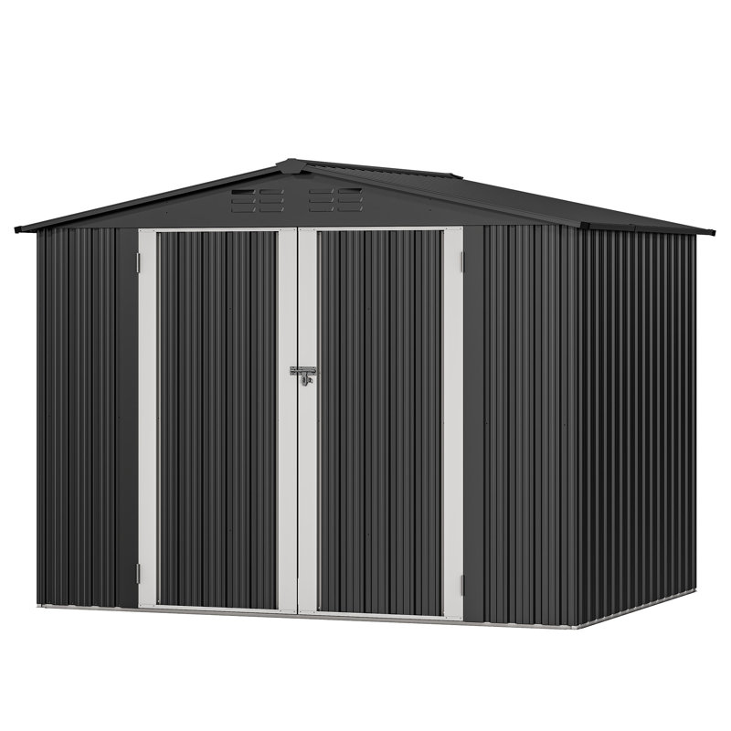 8 ft. W x 6 ft. D Galvanized Steel Storage Shed, Dark Gray/White