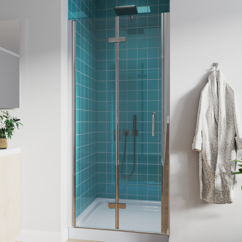 32"-33.25" W X 72" H Pivot Swing Frameless Bifold Glass Shower Door, Chrome