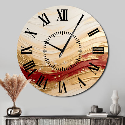 Gold And Red Soft Wave Fusion - Abstract Shapes Black Face Wall Clock