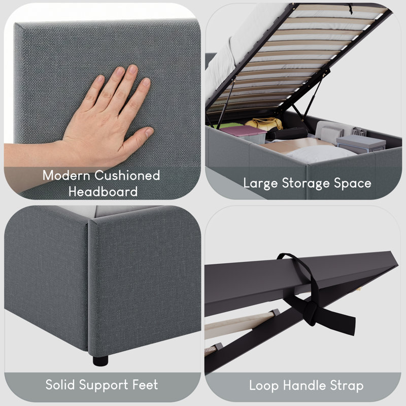 Enya Upholstered Ottoman Bed, UKFR Certified, Single (3'), Dark Grey