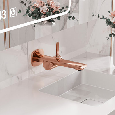 Wall Mounted Solid H59 Brass Single Handle Rose Gold Finish Bathroom Faucet