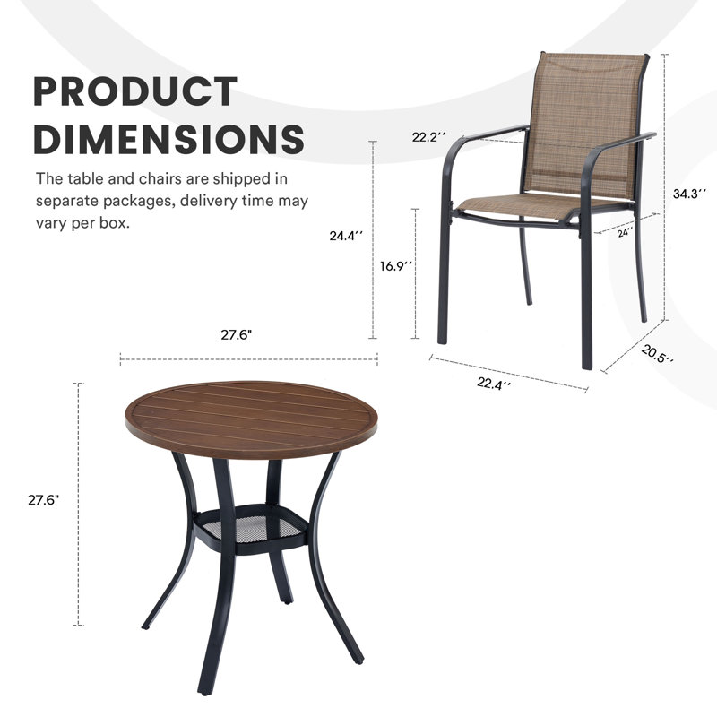 Hobbes 2 - Person Patio Dining Set with Round Table , Cushions Included, Brush Wood Brown/Brown