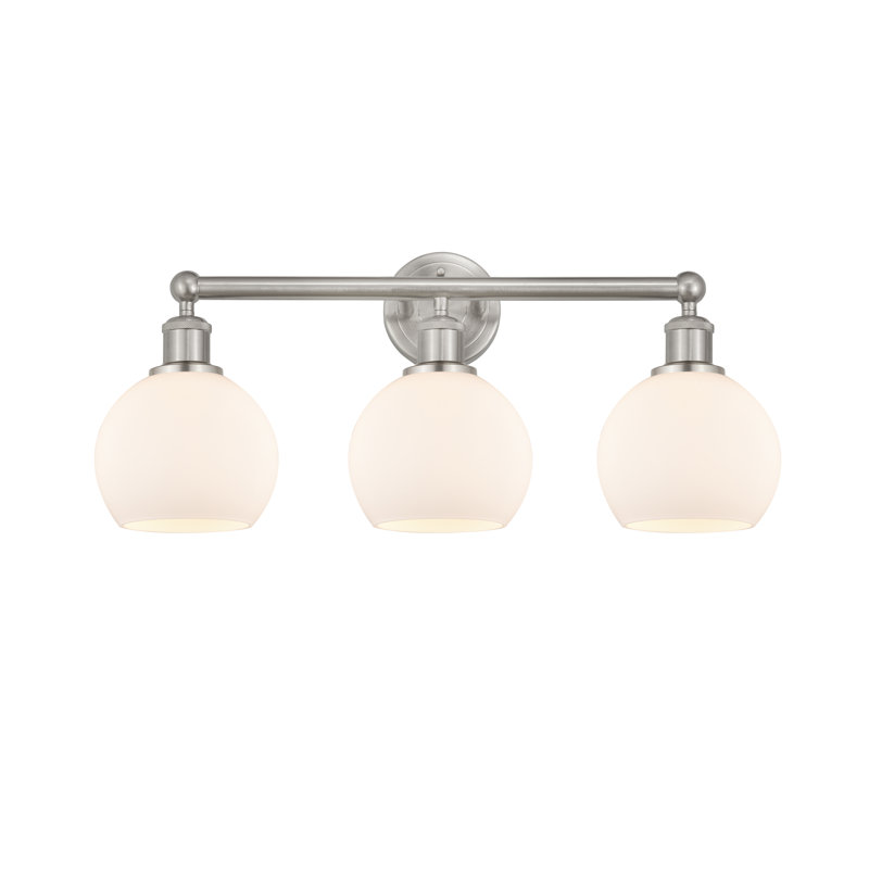 Éclairage pour salle de bain 3 lumières à intensité variable, Blanc mat, Nickel satiné brossé