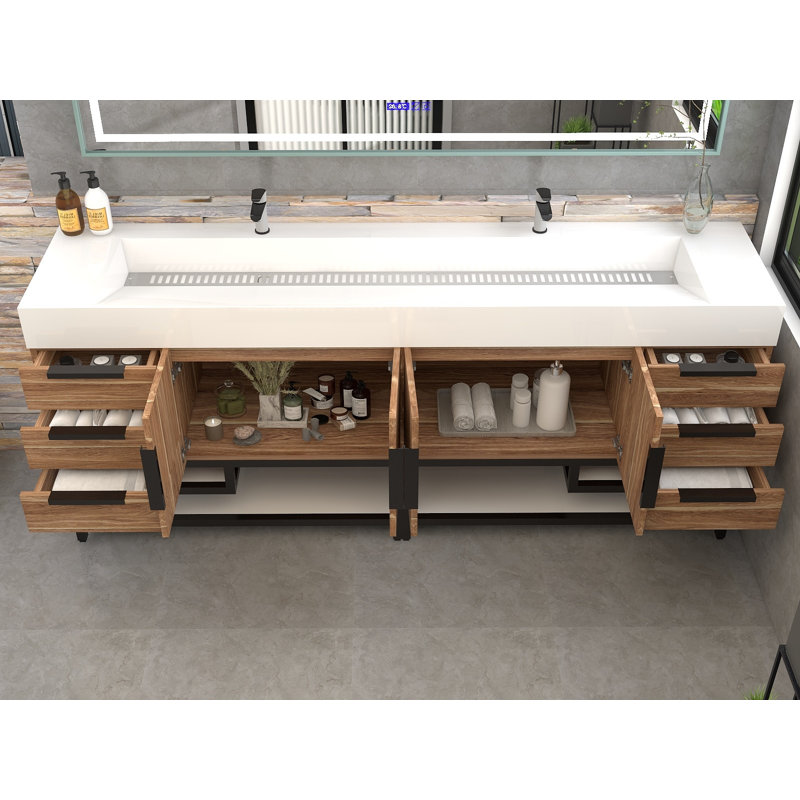 Jessica 84'' Single Bathroom Vanity with Stone Top, Natural Oak