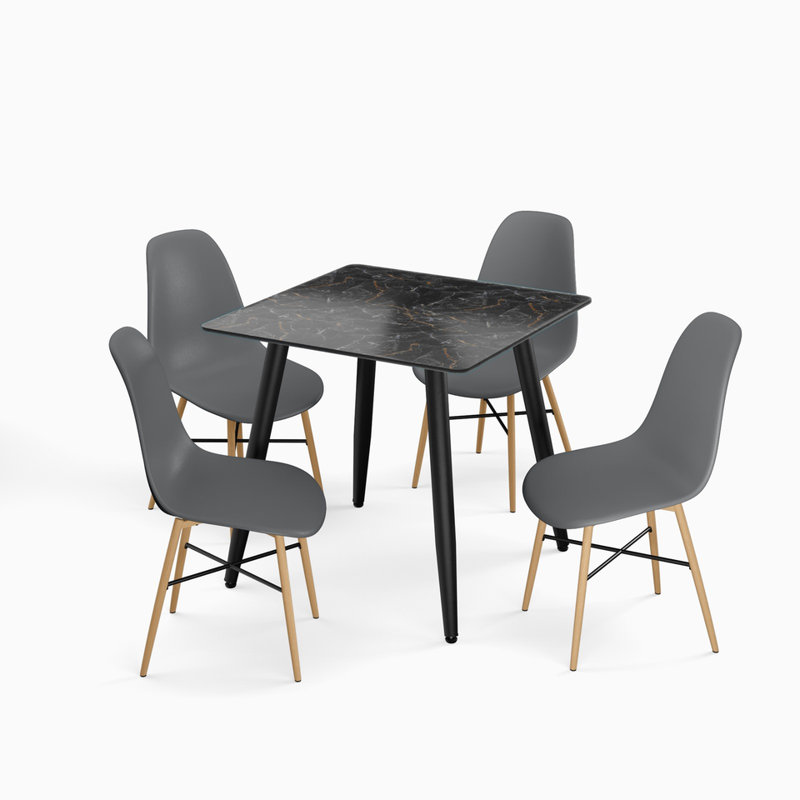 4 - Person Dining Set, Grey, Black Marble