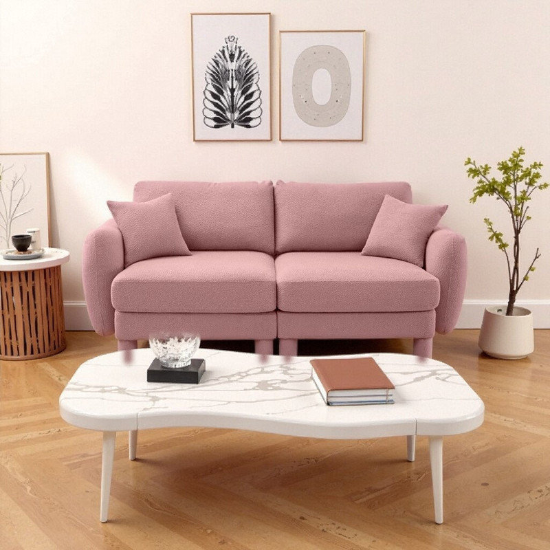 Causeuse moderne à 2 places en tissu avec pieds cylindriques et support à ressorts Modern, Rose