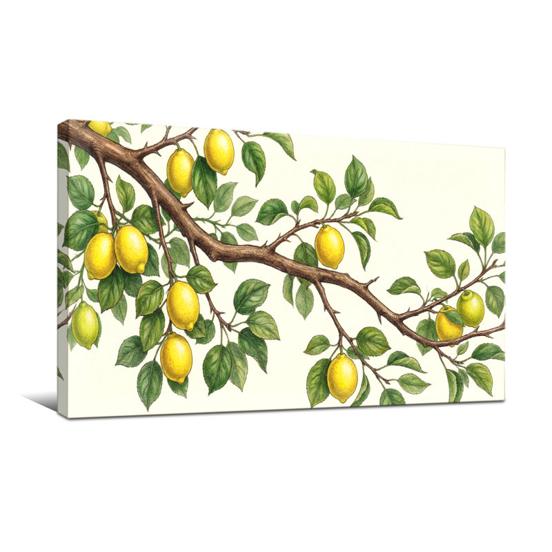 Plantes et fleurs branche de citronnier avec feuilles vertes, H 20 po x l 40 po