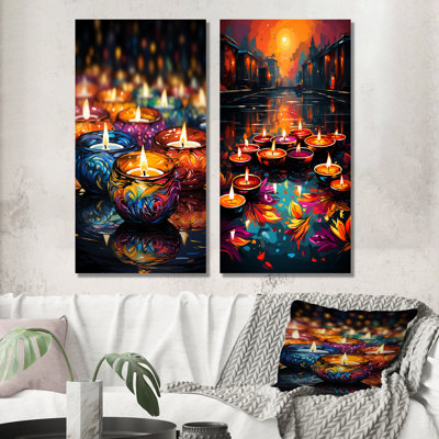 Indian Art Diwali Lights II - Indian Art Metal Prints Set Of 2