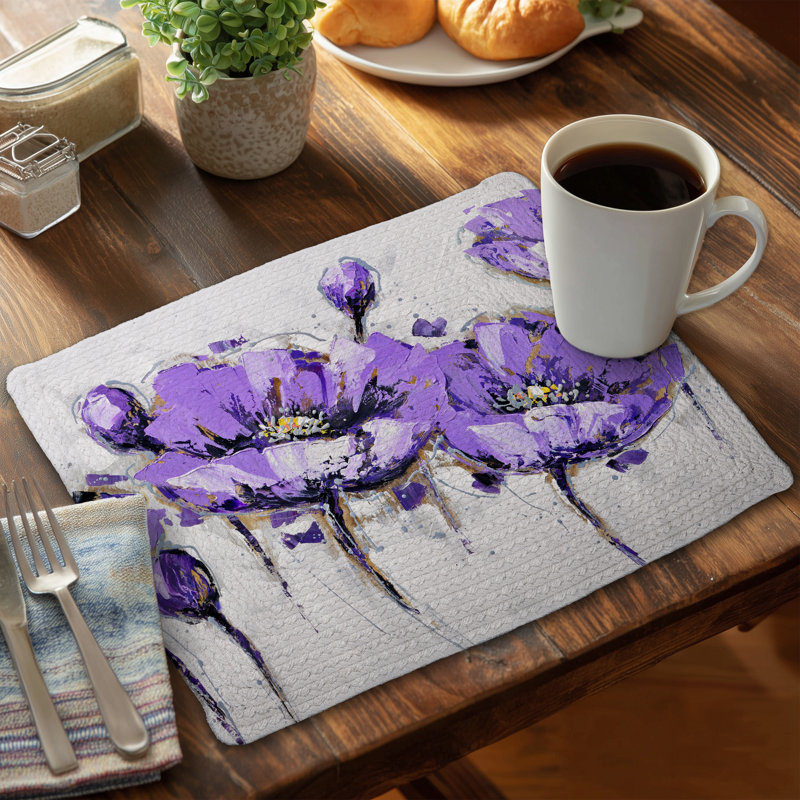 Ensemble de 4 napperons en polyester tressé - Fleurs mauves abstraites
