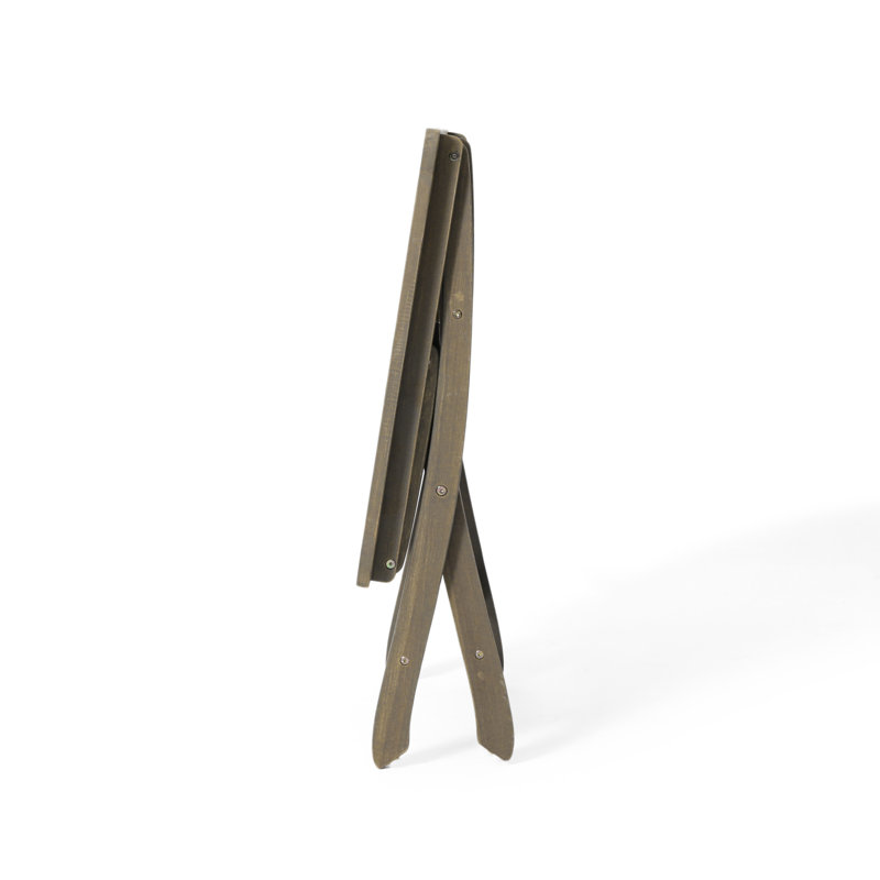 Table bistro pliante en bois de 25 po, gris, avec un design à lattes et des patins de 25 po gris, fixe