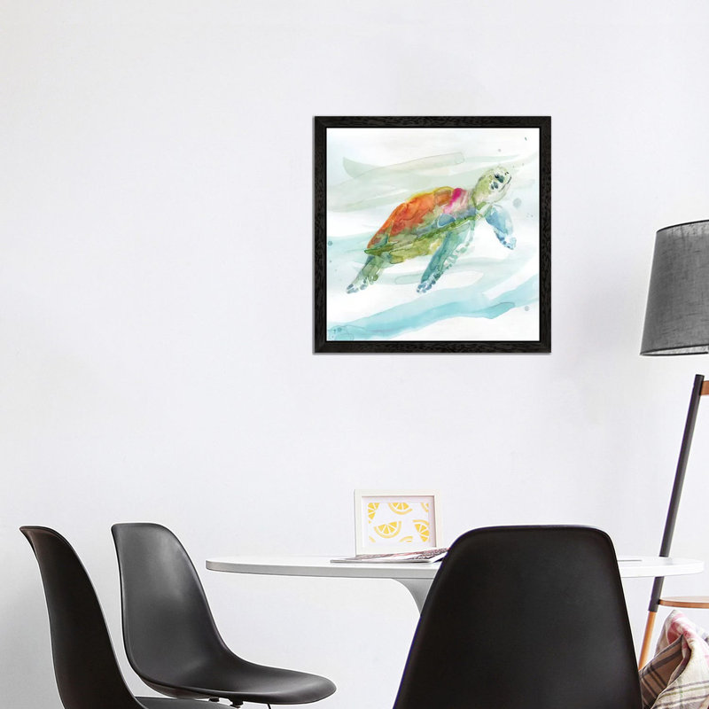 Turtle Tropics I by Carol Robinson - Painting on Canvas, 66.04 cm H x 66.04 cm W, Black Framed