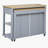 47-inch Extendable Dining Table Kitchen Island, Rubberwood Veneer Kitchen Dining Table, with built-in storage shelves, power outlets, kitchen island with 2 drawers and 2 cabinets, in gray and blue-2079872915