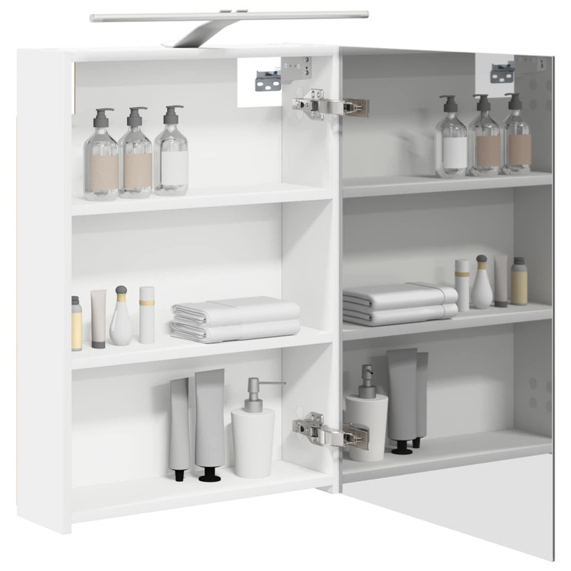  Bathroom Mirror Cabinet With Shelf Wall-Mounted Engineered Wood Storage, White, 70cmH x 50cmW x 14.5cmD