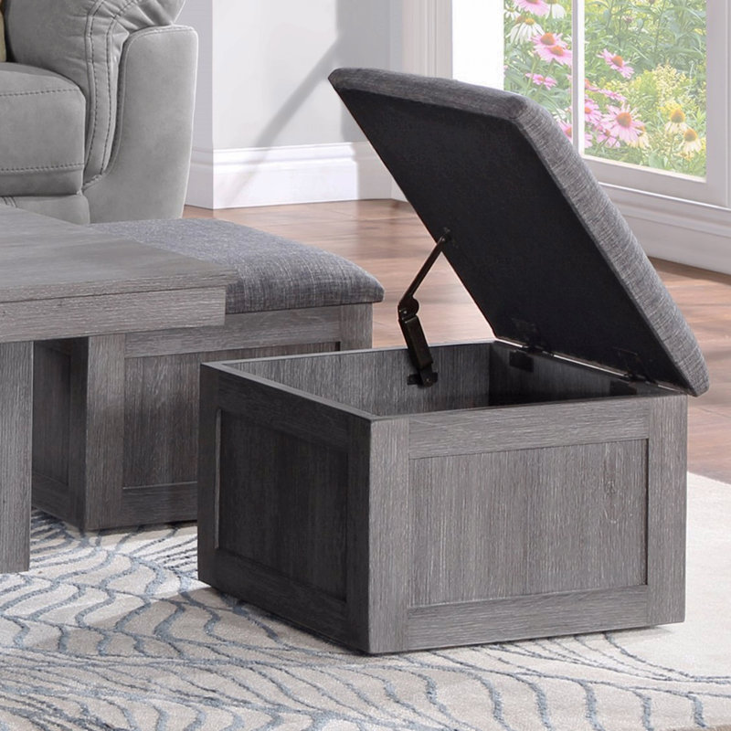 Table basse 38 po patinée avec tabourets de rangement, Gris